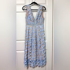 Self-Portrait inspired Blue Lace Midi Dress